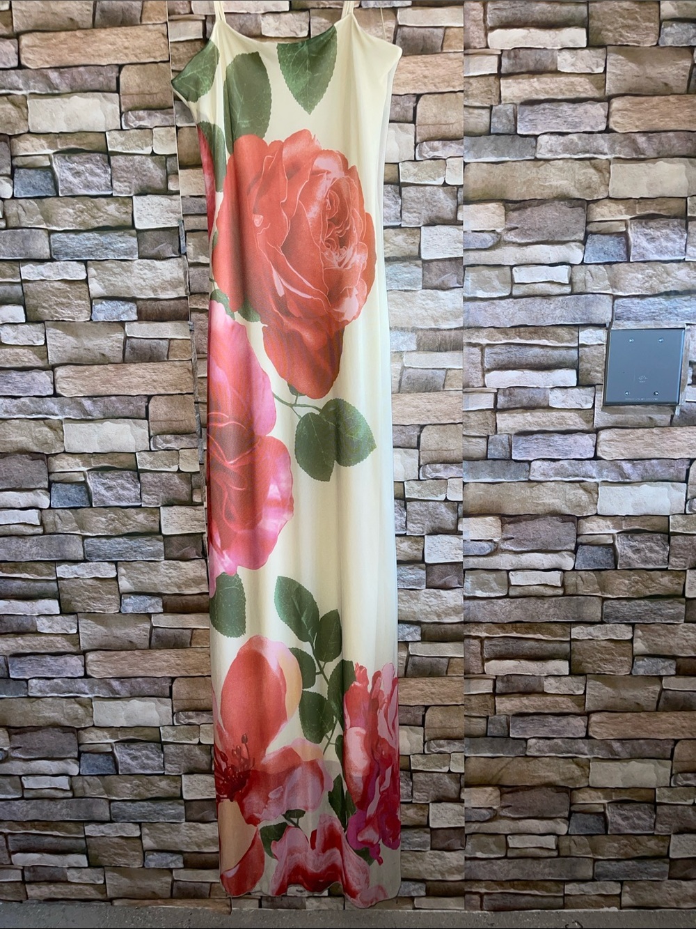 Floral Rose Print Cream Maxi Dress - Unbranded